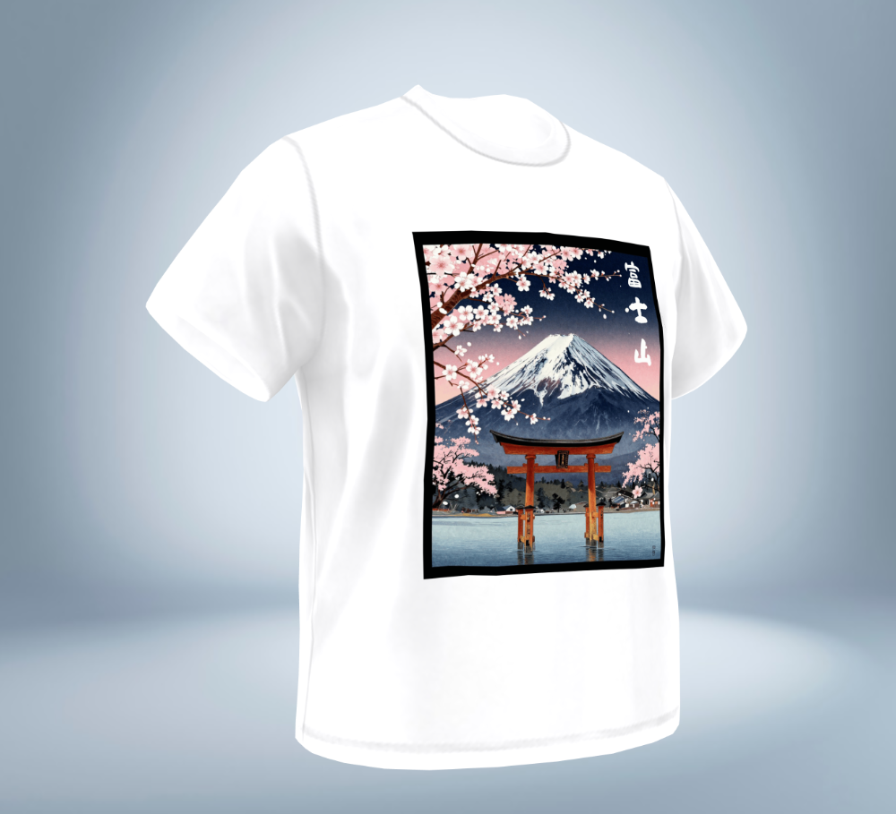 Mt. Fuji & Sakura Graphic T-Shirt（White）Original Collection Tokyo Treasures Japan
