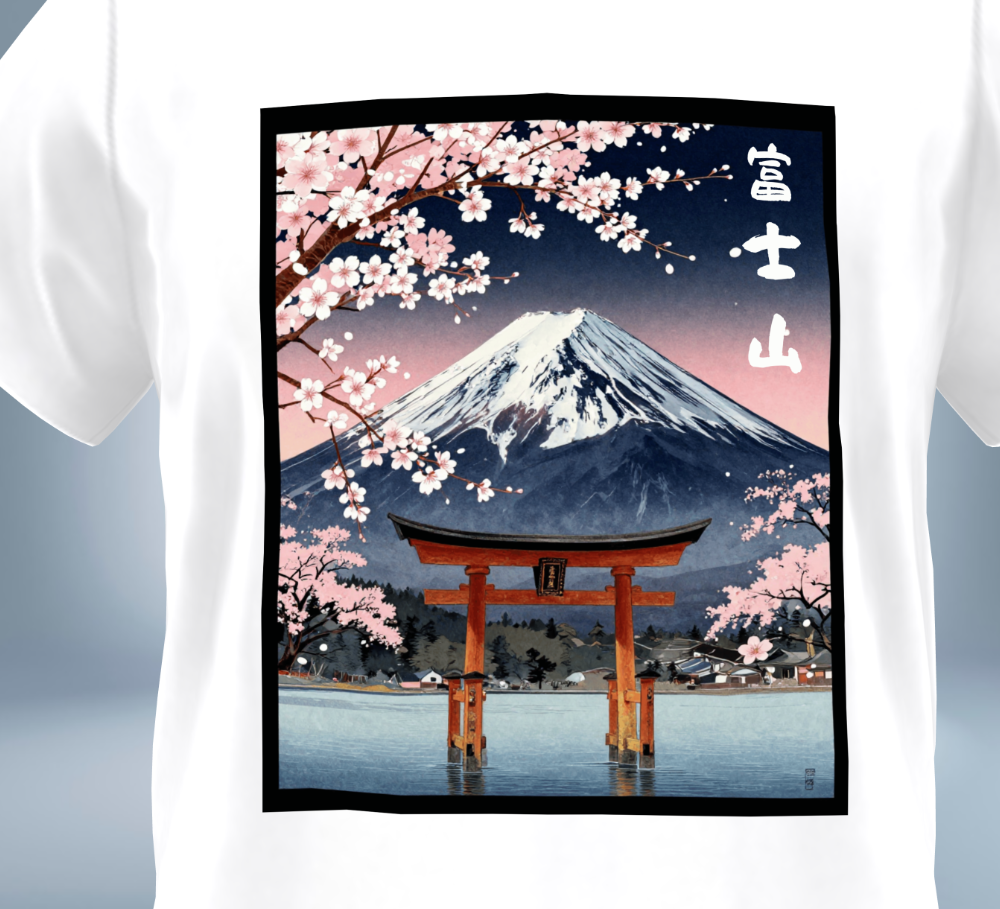 Mt. Fuji & Sakura Graphic T-Shirt（White）Original Collection Tokyo Treasures Japan