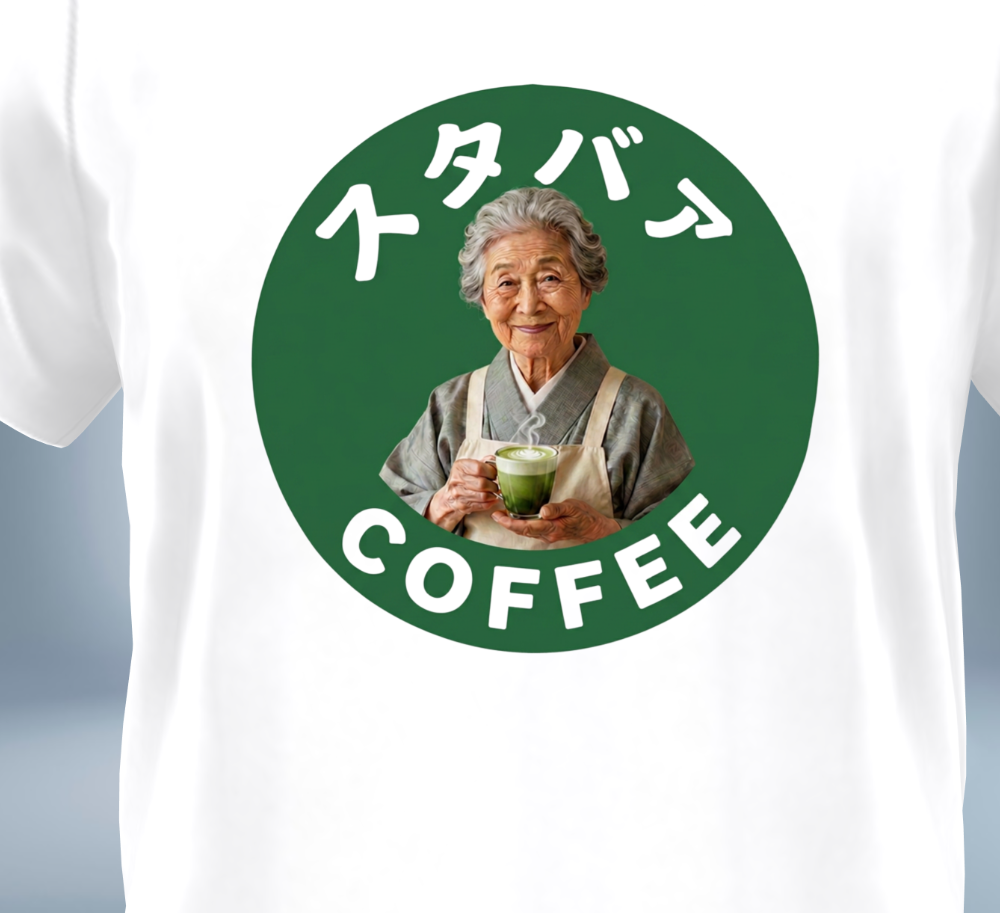 Funny Graphic Collection: Grandma Coffee-T-Shirt（White）Tokyo Treasures Japan