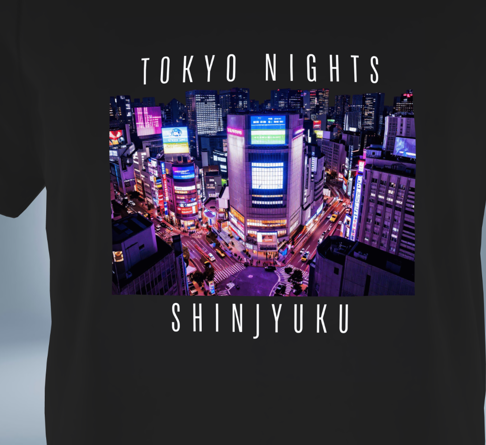 Tokyo Nights - Shinjuku Skyline T-Shirt（Black）Tokyo Treasures Japan