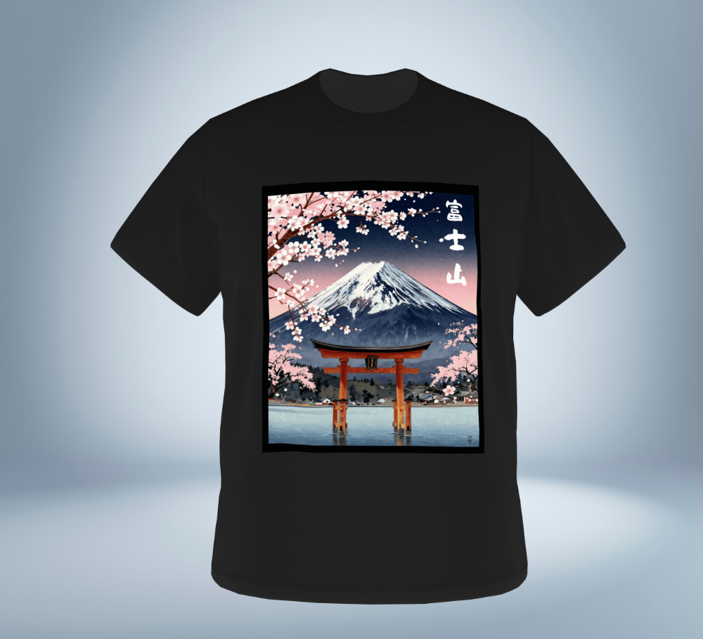 Mt. Fuji & Sakura Graphic T-Shirt（Black）Original Collection Tokyo Treasures Japan