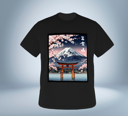 Mt. Fuji & Sakura Graphic T-Shirt（Black）Original Collection Tokyo Treasures Japan