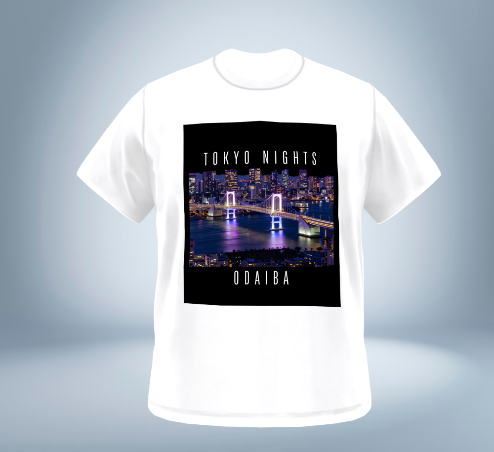 Tokyo Nights - Odaiba Skyline T-Shirt（White）Tokyo Treasures Japan
