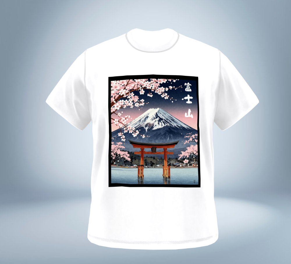 Mt. Fuji & Sakura Graphic T-Shirt（White）Original Collection Tokyo Treasures Japan