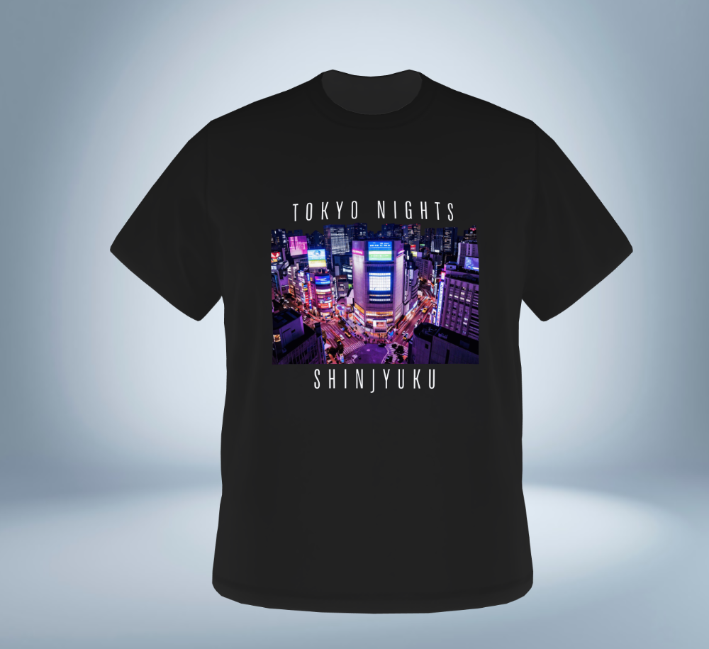 Tokyo Nights - Shinjuku Skyline T-Shirt（Black）Tokyo Treasures Japan