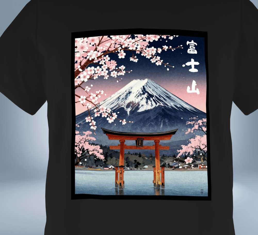 Mt. Fuji & Sakura Graphic T-Shirt（Black）Original Collection Tokyo Treasures Japan