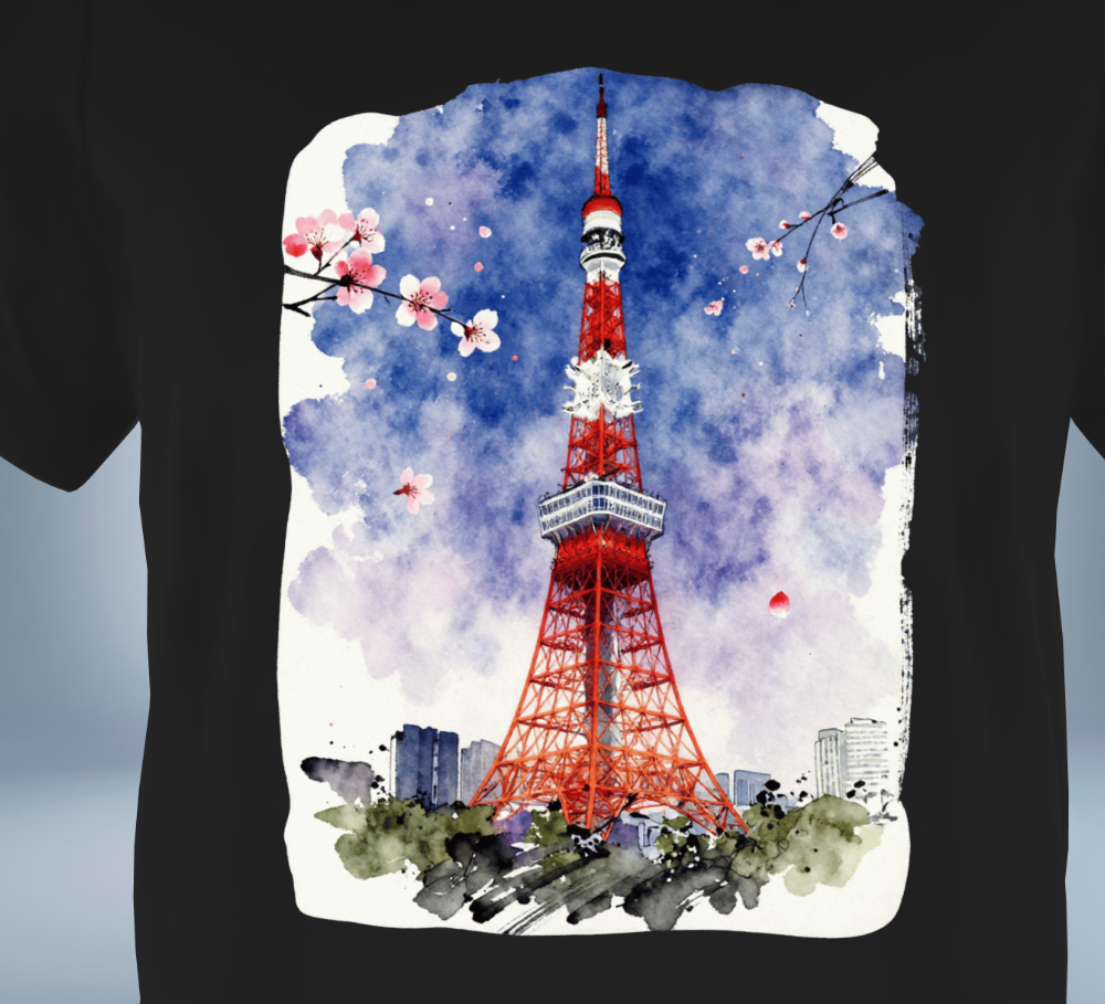Tokyo Spring Memories Graphic T-Shirt（Black）Original Tokyo Treasures Japan